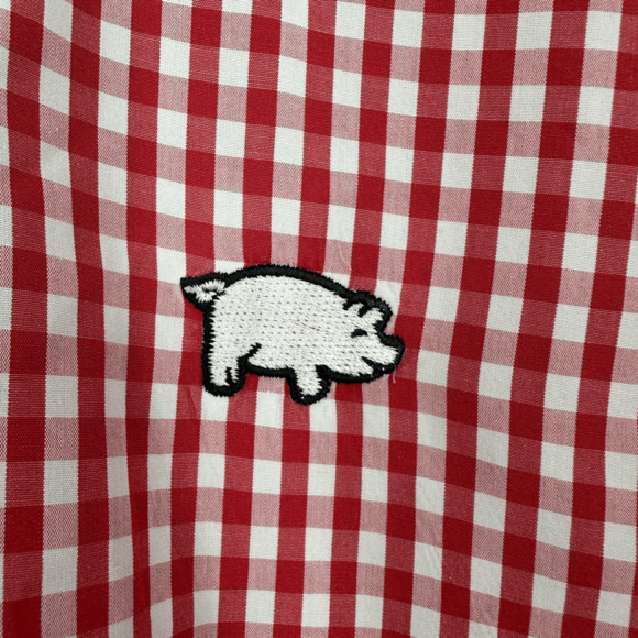 Scott James Mens Button Up Shirt Size XL Checkered Pig Patch Red White Preppy - Picture 4 of 11